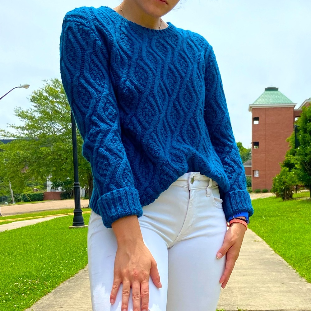 Cable Knit Teal Sweater
